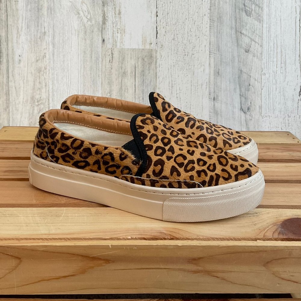 Soludos Womens Size 6.5 Leopard Bondi Print Calf Hair Sneakers Slip On Shoes